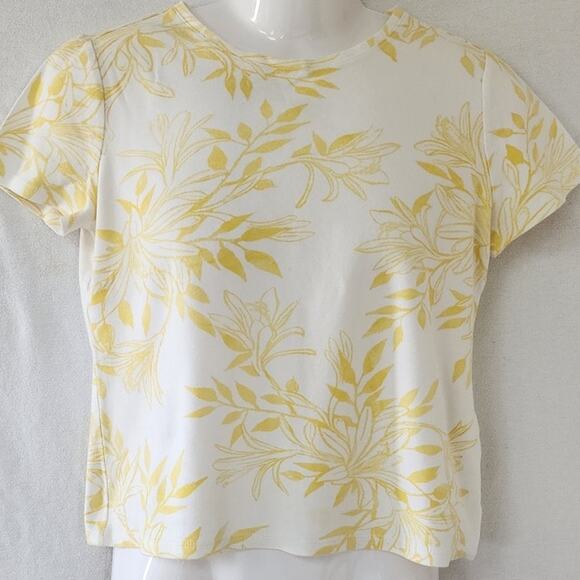 Studio Works Yellow and White Hibiscus Floral Blouse Women's size Small - Picture 5 of 12
